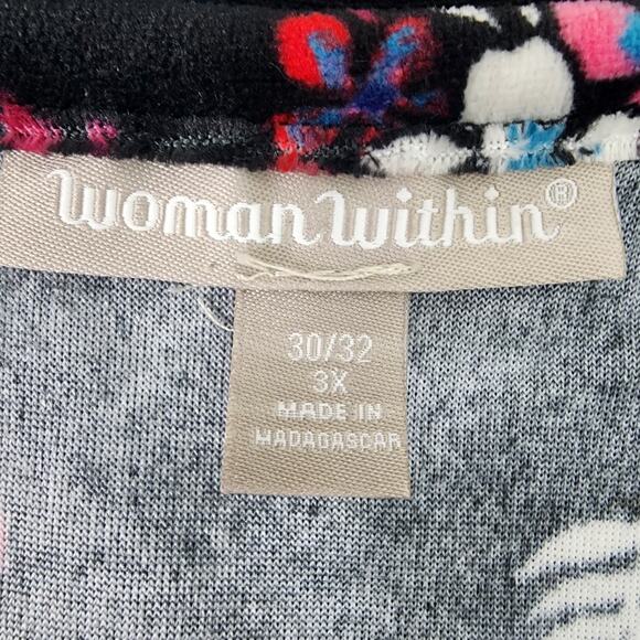 Woman Within Sweatshirt Tunic 3X Plush Velour Pullover Black Floral Long Sleeve - Picture 8 of 10